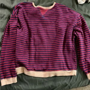 Free People Burgundy & Cream Crewneck Pullover